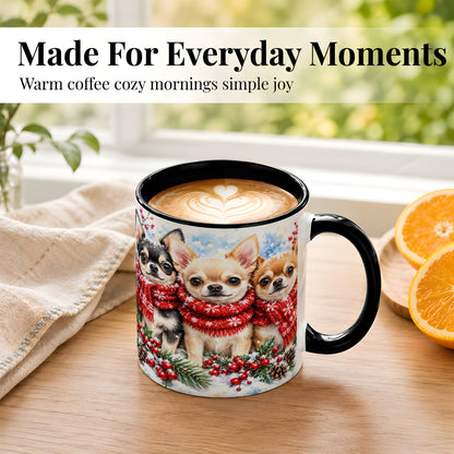 #pl[11oz|Black] Winter Chihuahua Coffee Mug, Snowy Holiday Dog Mug, Ceramic Cup