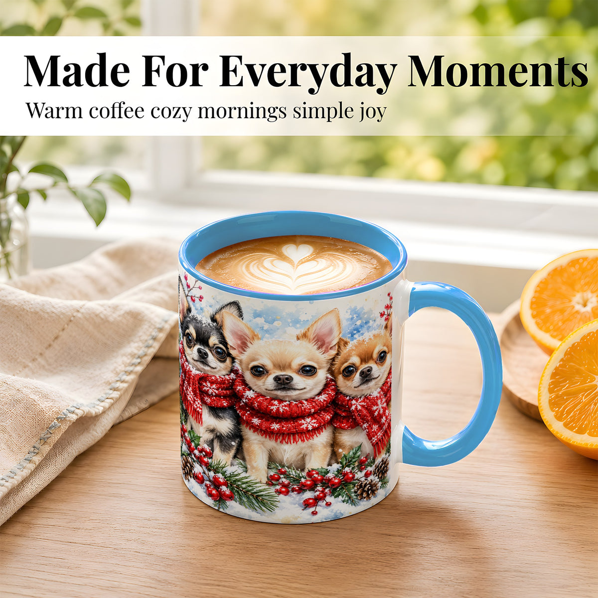 #pl[11oz|Blue] Winter Chihuahua Coffee Mug, Snowy Holiday Dog Mug, Ceramic Cup