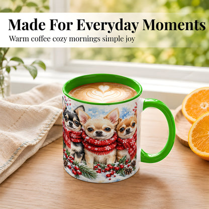 #pl[11oz|Green] Winter Chihuahua Coffee Mug, Snowy Holiday Dog Mug, Ceramic Cup