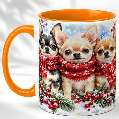 #pl[11oz|Orange] Winter Chihuahua Coffee Mug, Snowy Holiday Dog Mug, Ceramic Cup