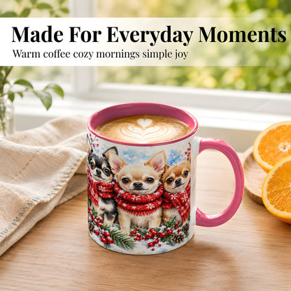 #pl[11oz|Pink] Winter Chihuahua Coffee Mug, Snowy Holiday Dog Mug, Ceramic Cup
