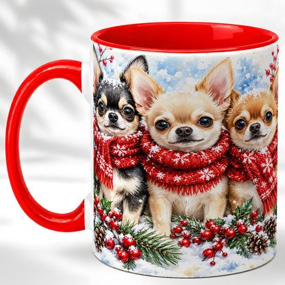 Winter Chihuahua Coffee Mug, Snowy Holiday Dog Mug, Ceramic Cup