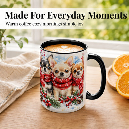 #pl[15oz|Black] Winter Chihuahua Coffee Mug, Snowy Holiday Dog Mug, Ceramic Cup