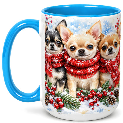#pl[15oz|Blue] Winter Chihuahua Coffee Mug, Snowy Holiday Dog Mug, Ceramic Cup