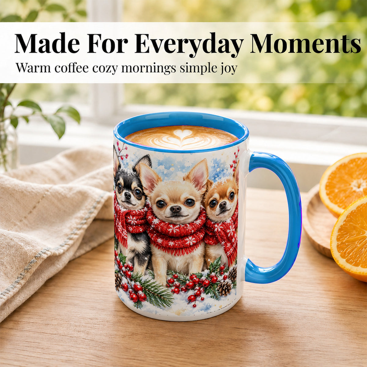 #pl[15oz|Blue] Winter Chihuahua Coffee Mug, Snowy Holiday Dog Mug, Ceramic Cup