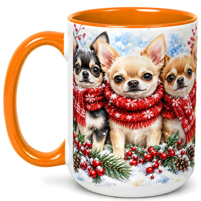 #pl[15oz|Orange] Winter Chihuahua Coffee Mug, Snowy Holiday Dog Mug, Ceramic Cup