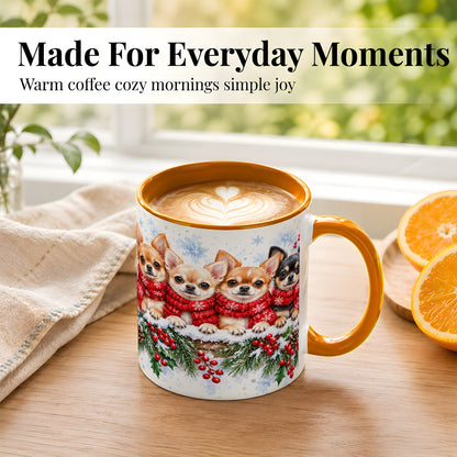 #pl[11oz|Orange] Four Chihuahua Coffee Mug, Christmas Dog Group Mug, Ceramic Cup