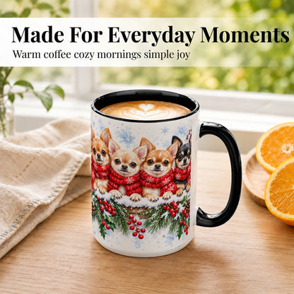 #pl[15oz|Black] Four Chihuahua Coffee Mug, Christmas Dog Group Mug, Ceramic Cup
