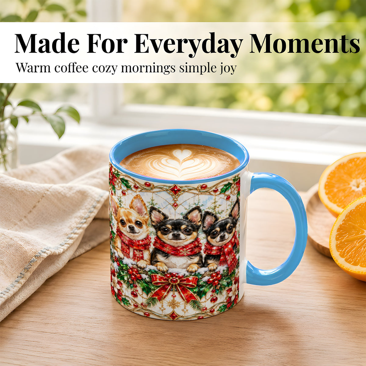 #pl[11oz|Blue] Jeweled Chihuahua Coffee Mug, Christmas Dog Mug, Ceramic Cup