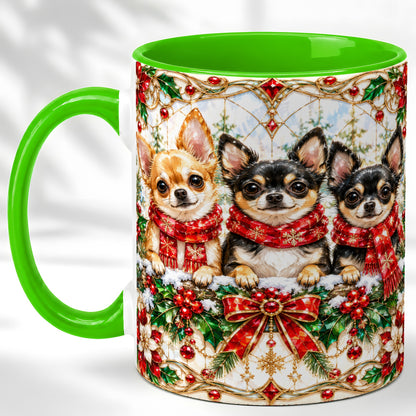 #pl[11oz|Green] Jeweled Chihuahua Coffee Mug, Christmas Dog Mug, Ceramic Cup