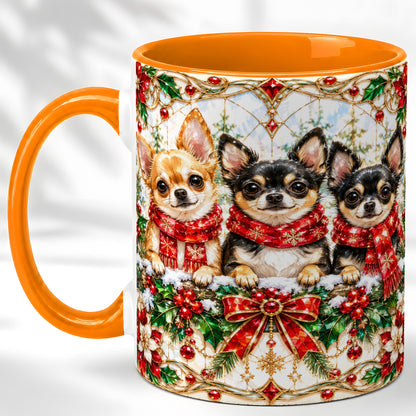 #pl[11oz|Orange] Jeweled Chihuahua Coffee Mug, Christmas Dog Mug, Ceramic Cup