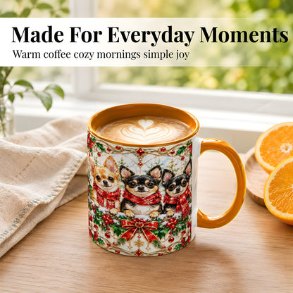 #pl[11oz|Orange] Jeweled Chihuahua Coffee Mug, Christmas Dog Mug, Ceramic Cup