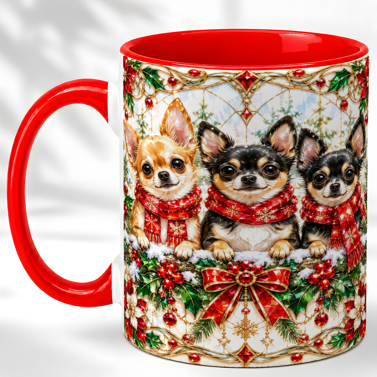 Jeweled Chihuahua Coffee Mug, Christmas Dog Mug, Ceramic Cup