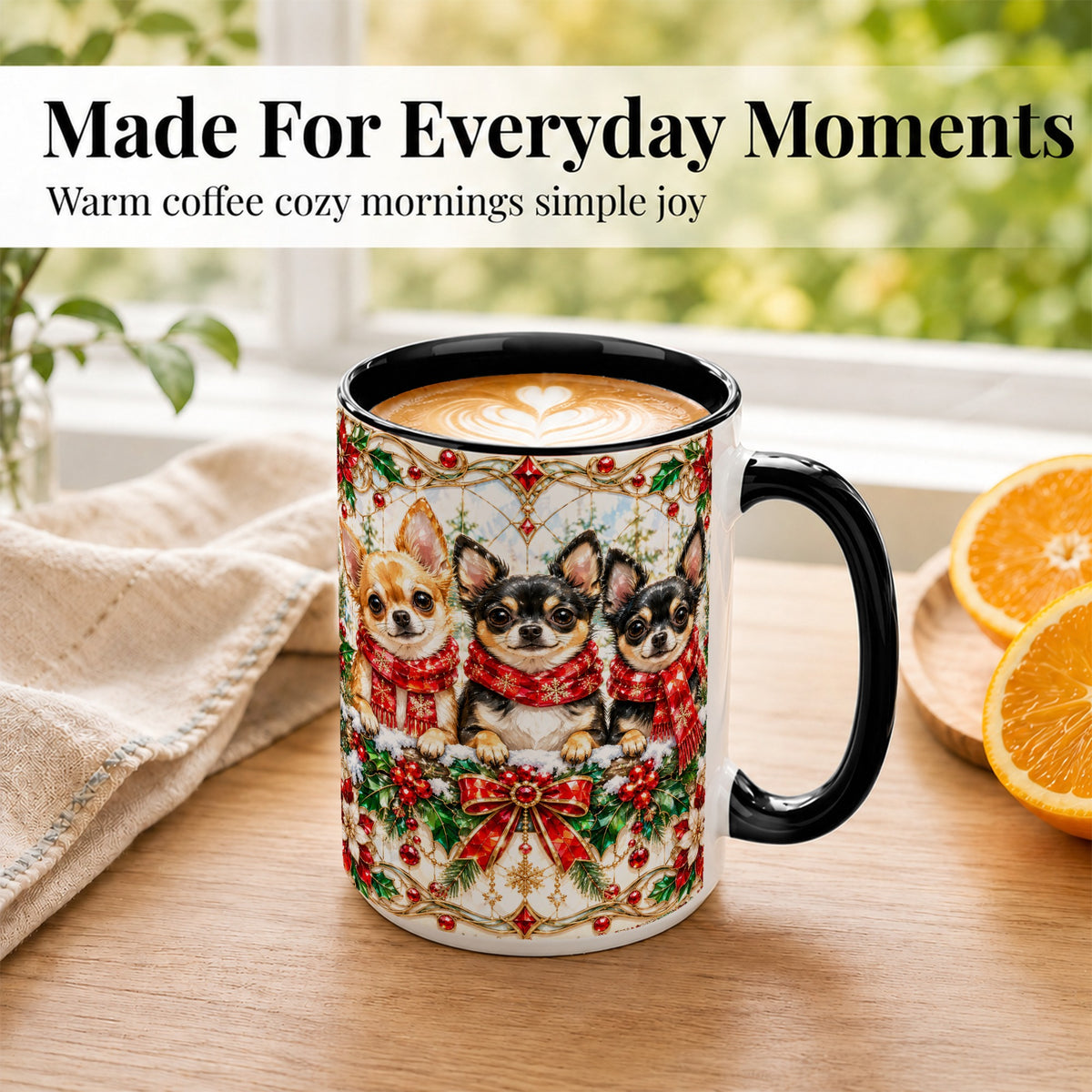 #pl[15oz|Black] Jeweled Chihuahua Coffee Mug, Christmas Dog Mug, Ceramic Cup