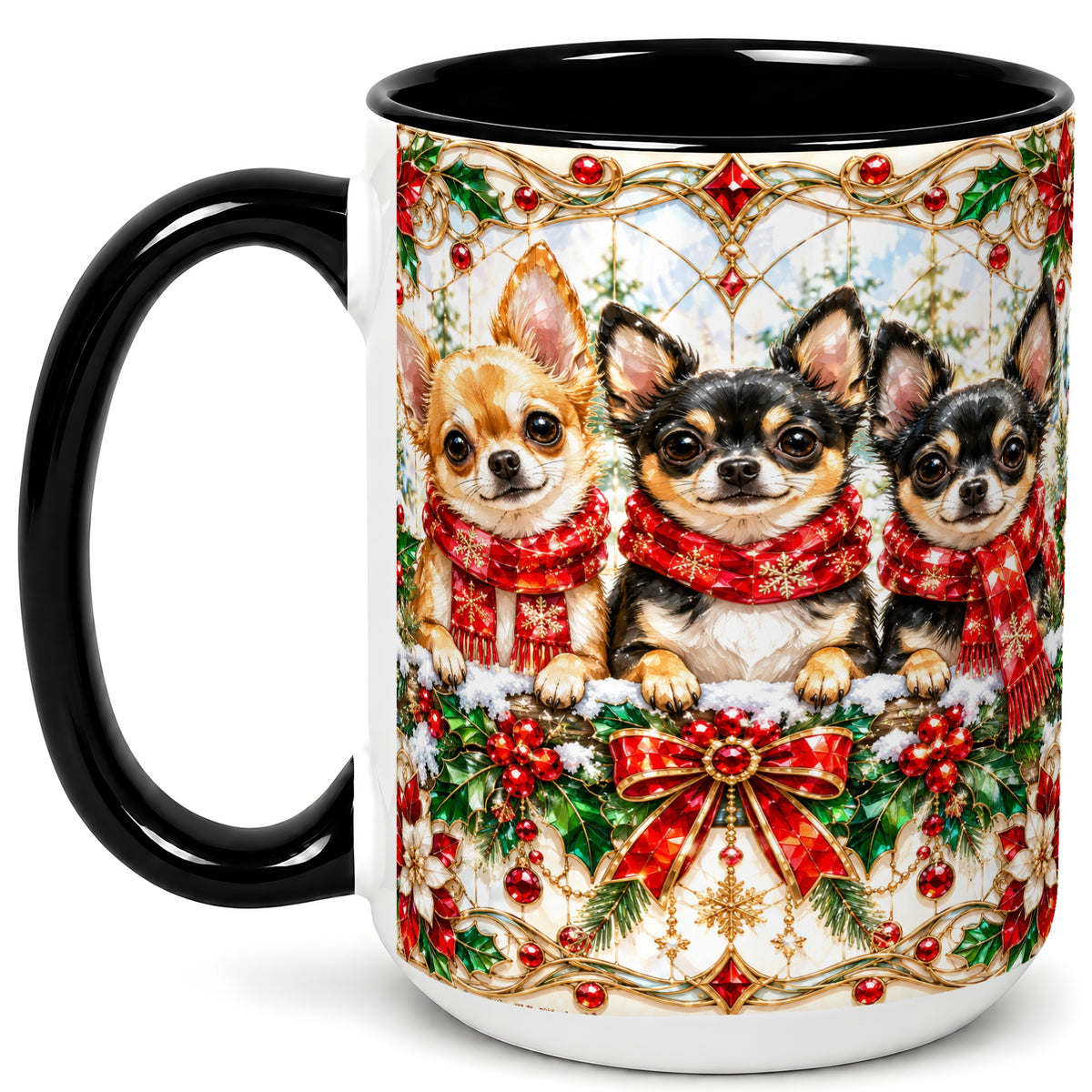 #pl[15oz|Black] Jeweled Chihuahua Coffee Mug, Christmas Dog Mug, Ceramic Cup