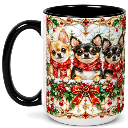 #pl[15oz|Black] Jeweled Chihuahua Coffee Mug, Christmas Dog Mug, Ceramic Cup