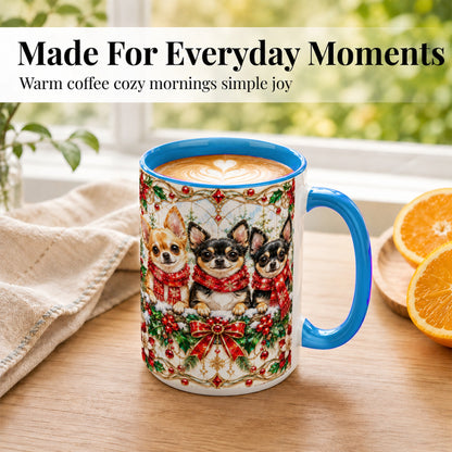 #pl[15oz|Blue] Jeweled Chihuahua Coffee Mug, Christmas Dog Mug, Ceramic Cup