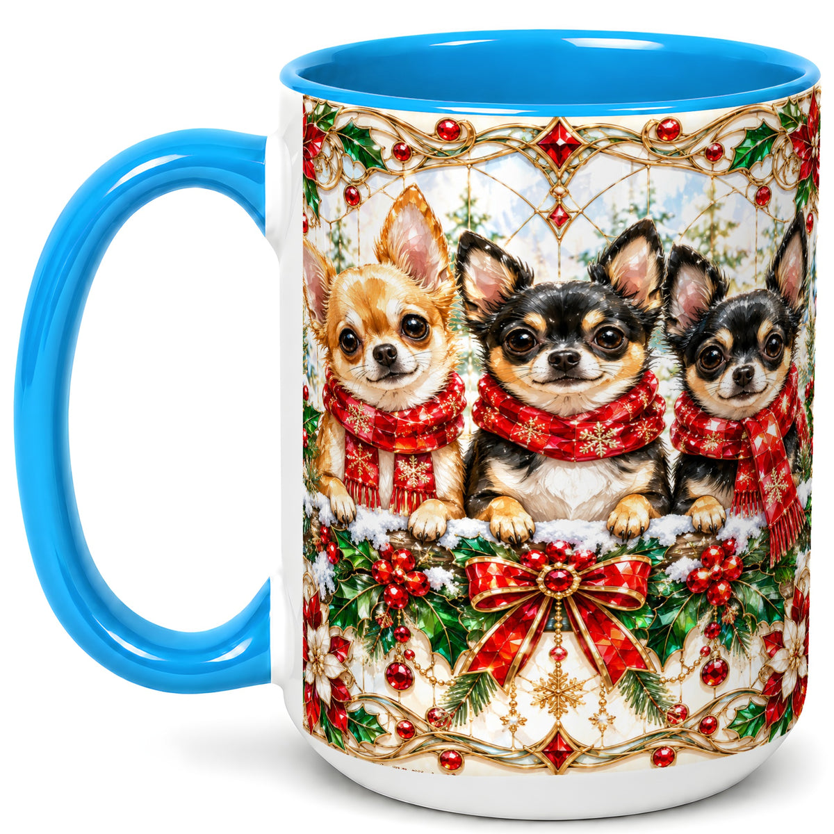 #pl[15oz|Blue] Jeweled Chihuahua Coffee Mug, Christmas Dog Mug, Ceramic Cup