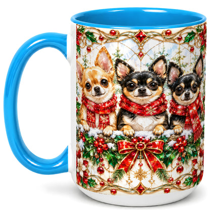 #pl[15oz|Blue] Jeweled Chihuahua Coffee Mug, Christmas Dog Mug, Ceramic Cup