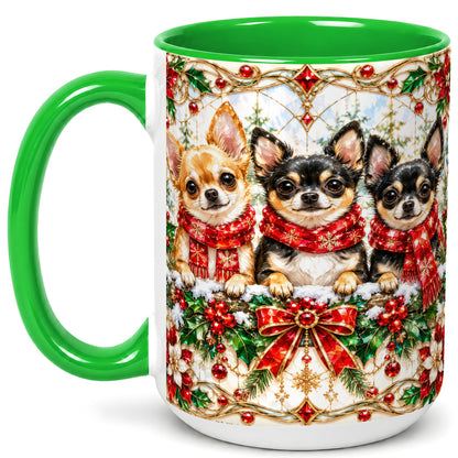 #pl[15oz|Green] Jeweled Chihuahua Coffee Mug, Christmas Dog Mug, Ceramic Cup