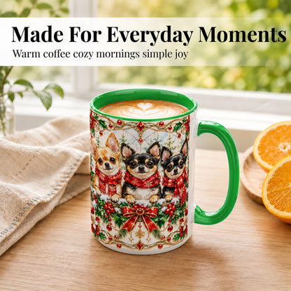 #pl[15oz|Green] Jeweled Chihuahua Coffee Mug, Christmas Dog Mug, Ceramic Cup