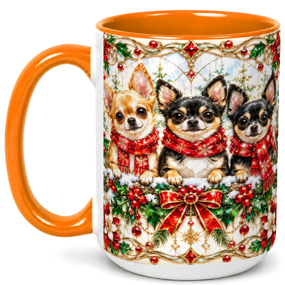 #pl[15oz|Orange] Jeweled Chihuahua Coffee Mug, Christmas Dog Mug, Ceramic Cup