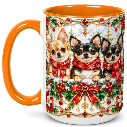 #pl[15oz|Orange] Jeweled Chihuahua Coffee Mug, Christmas Dog Mug, Ceramic Cup