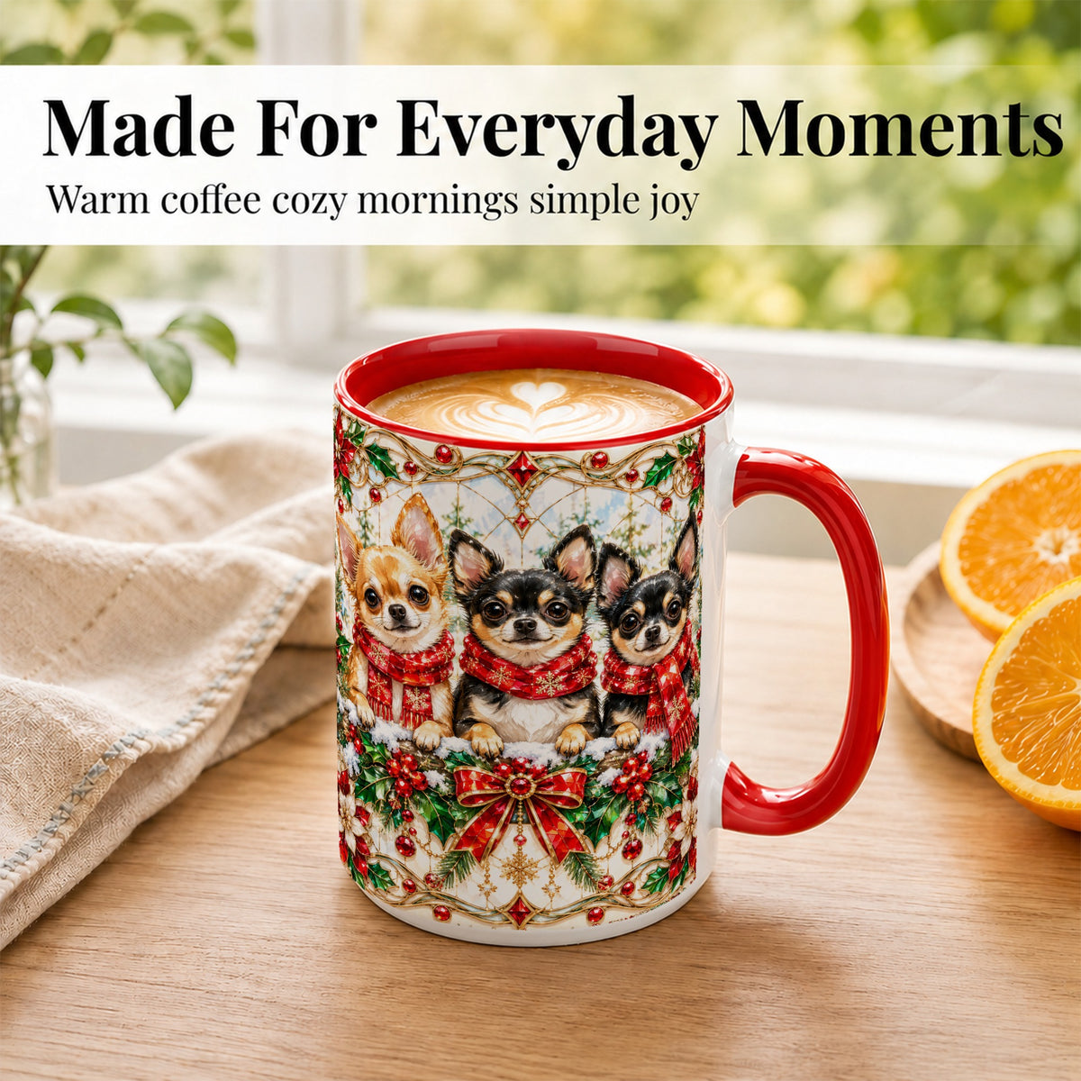 #pl[15oz|Red] Jeweled Chihuahua Coffee Mug, Christmas Dog Mug, Ceramic Cup