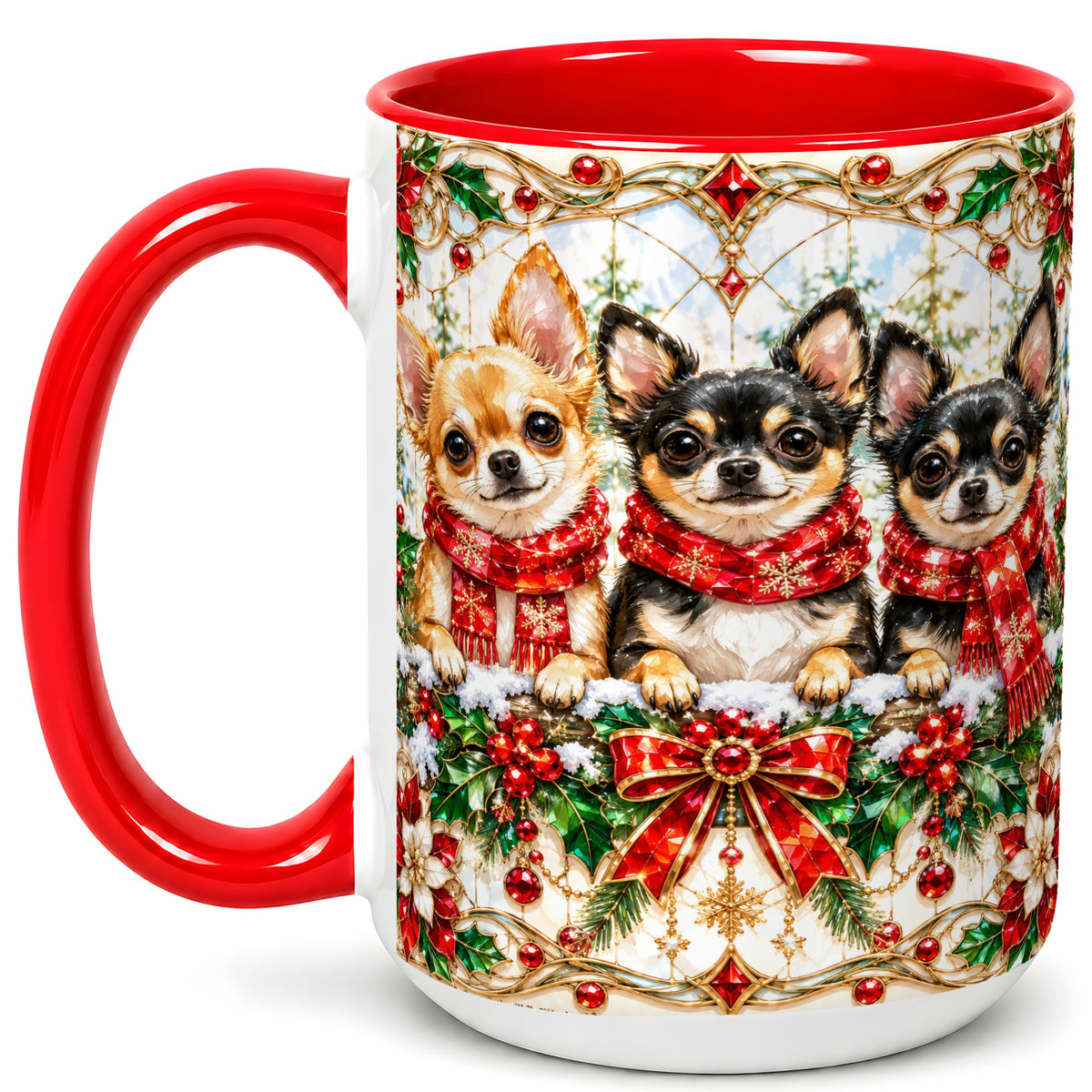 #pl[15oz|Red] Jeweled Chihuahua Coffee Mug, Christmas Dog Mug, Ceramic Cup