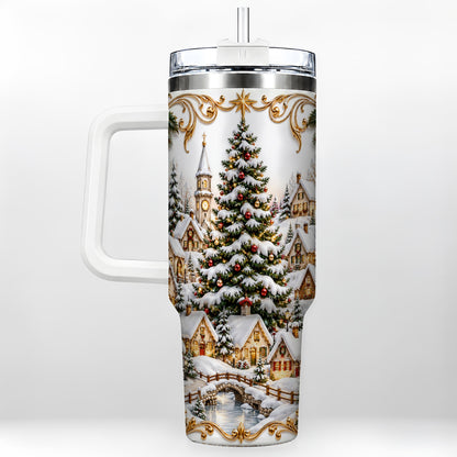 Snowy Village 40oz Tumbler with Handle, Christmas Travel Cup