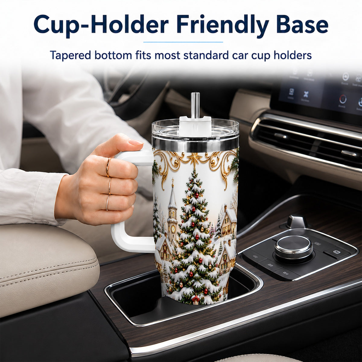 Snowy Village 40oz Tumbler with Handle, Christmas Travel Cup