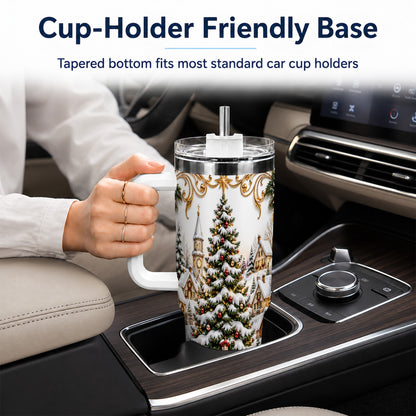 Snowy Village 40oz Tumbler with Handle, Christmas Travel Cup