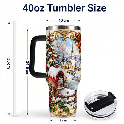 #pl[40oz|Black] Christmas Mailbox 40oz Tumbler with Handle, Winter Travel Cup