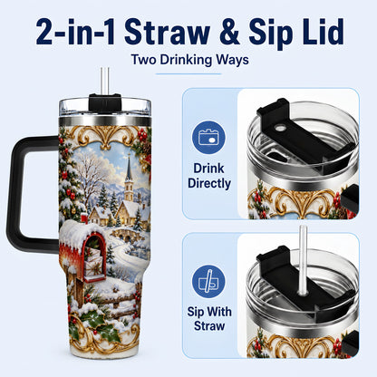 #pl[40oz|Black] Christmas Mailbox 40oz Tumbler with Handle, Winter Travel Cup