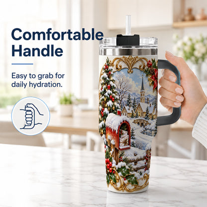 #pl[40oz|Black] Christmas Mailbox 40oz Tumbler with Handle, Winter Travel Cup