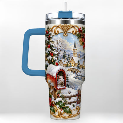 #pl[40oz|Blue] Christmas Mailbox 40oz Tumbler with Handle, Winter Travel Cup