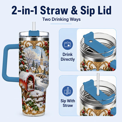 #pl[40oz|Blue] Christmas Mailbox 40oz Tumbler with Handle, Winter Travel Cup