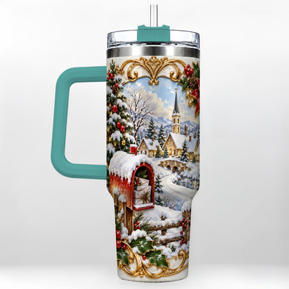 #pl[40oz|Green] Christmas Mailbox 40oz Tumbler with Handle, Winter Travel Cup