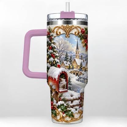#pl[40oz|Pink] Christmas Mailbox 40oz Tumbler with Handle, Winter Travel Cup