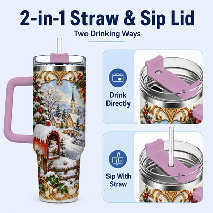 #pl[40oz|Pink] Christmas Mailbox 40oz Tumbler with Handle, Winter Travel Cup