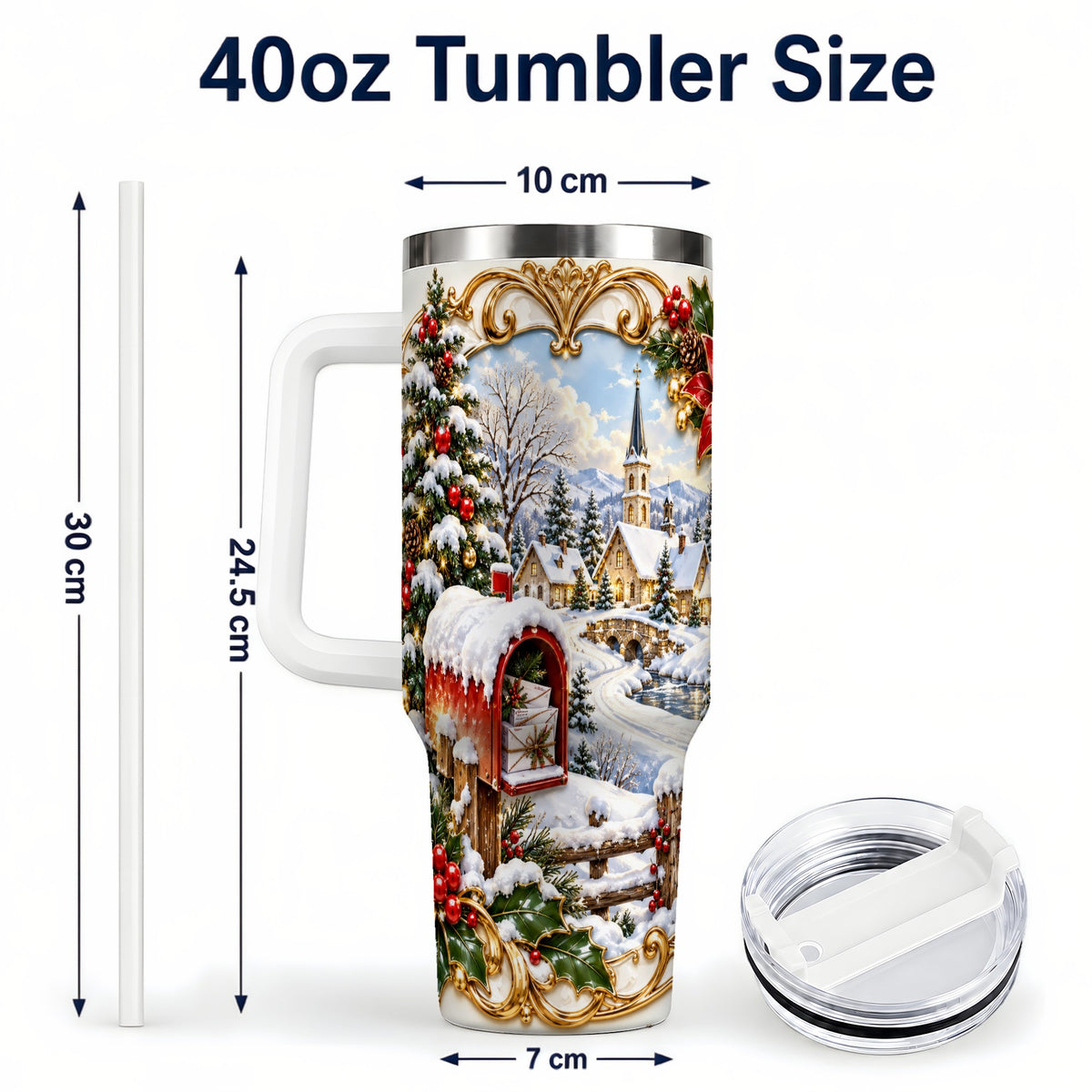 #pl[40oz|White] Christmas Mailbox 40oz Tumbler with Handle, Winter Travel Cup