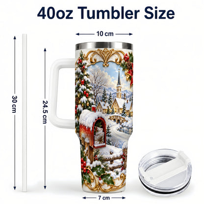#pl[40oz|White] Christmas Mailbox 40oz Tumbler with Handle, Winter Travel Cup