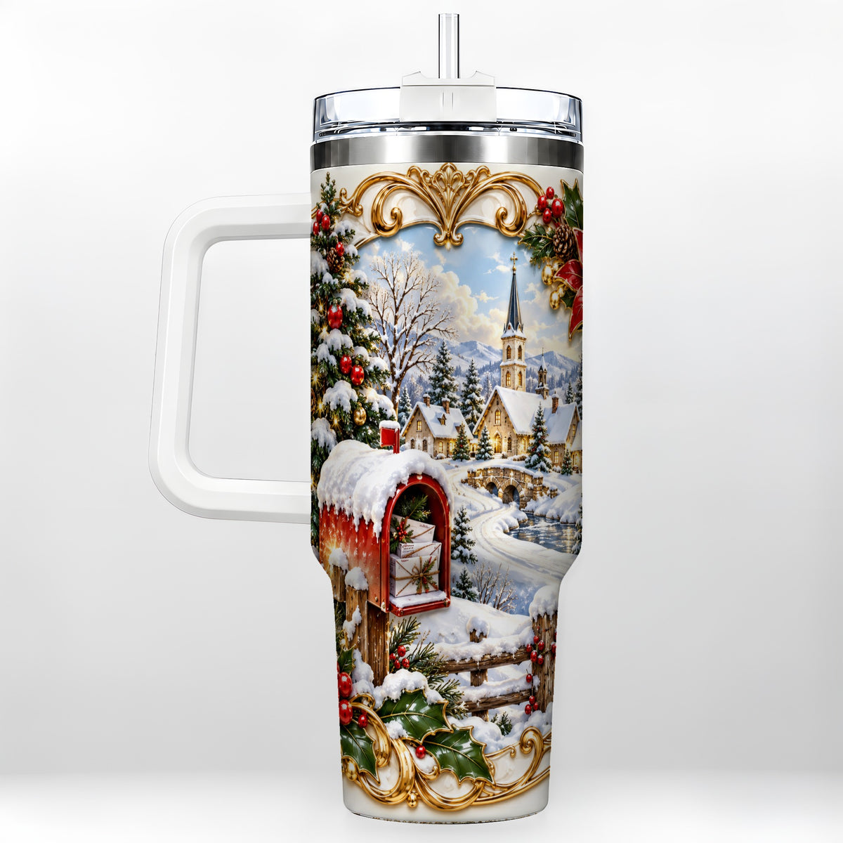 Christmas Mailbox 40oz Tumbler with Handle, Winter Travel Cup