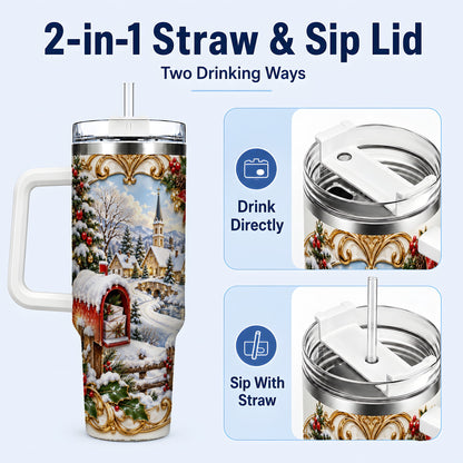 #pl[40oz|White] Christmas Mailbox 40oz Tumbler with Handle, Winter Travel Cup
