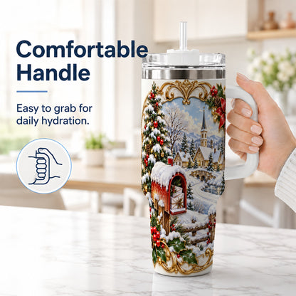 #pl[40oz|White] Christmas Mailbox 40oz Tumbler with Handle, Winter Travel Cup