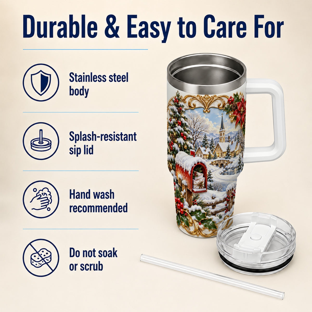 Christmas Mailbox 40oz Tumbler with Handle, Winter Travel Cup