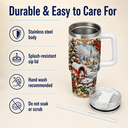 Christmas Mailbox 40oz Tumbler with Handle, Winter Travel Cup