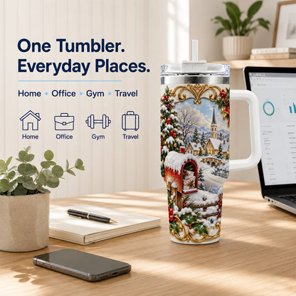 Christmas Mailbox 40oz Tumbler with Handle, Winter Travel Cup