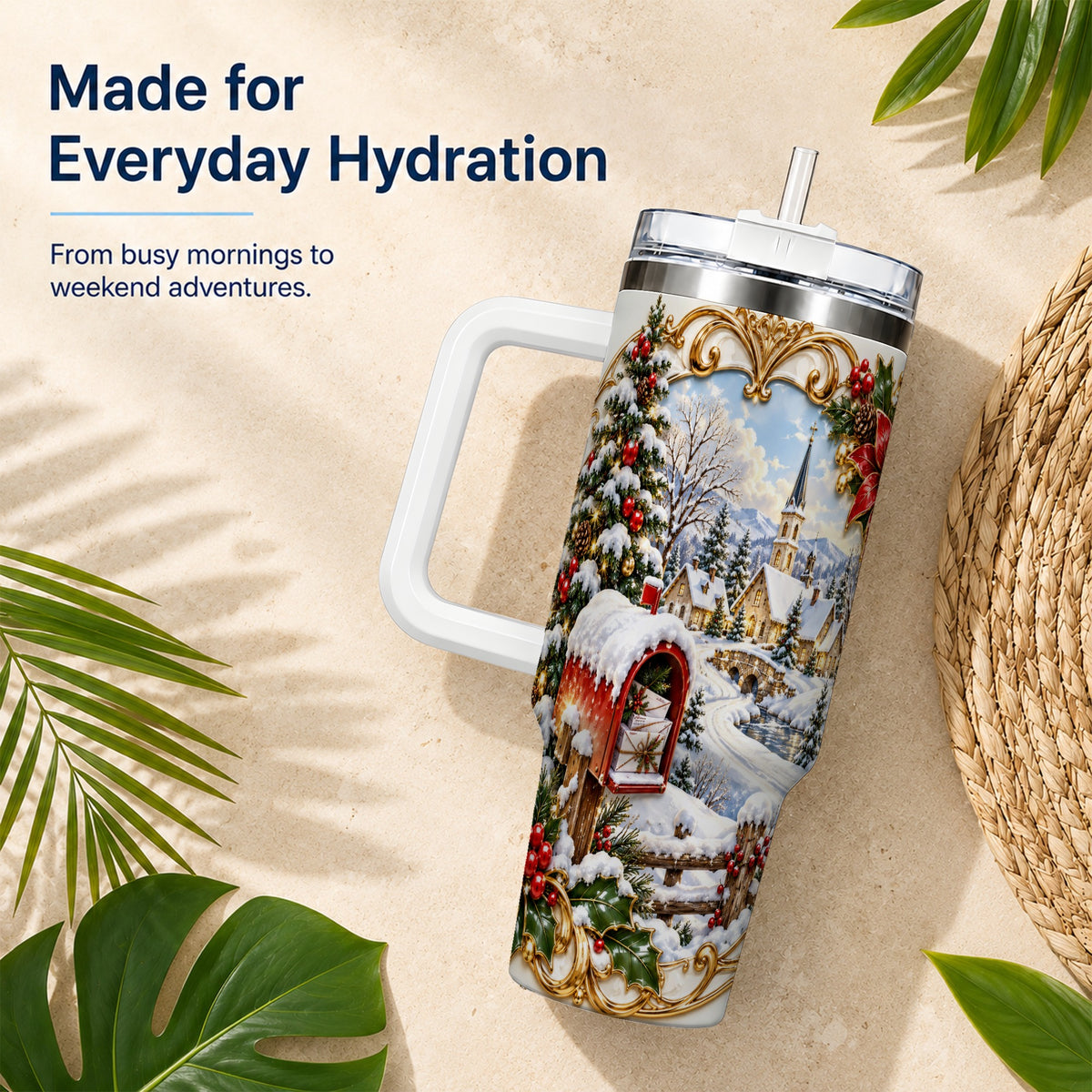 Christmas Mailbox 40oz Tumbler with Handle, Winter Travel Cup