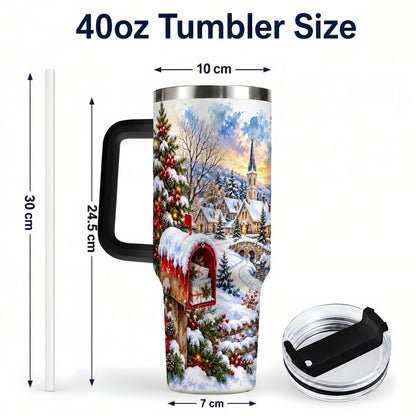#pl[40oz|Black] Snowy Holiday Village 40oz Tumbler, Winter Stainless Steel Travel Cup